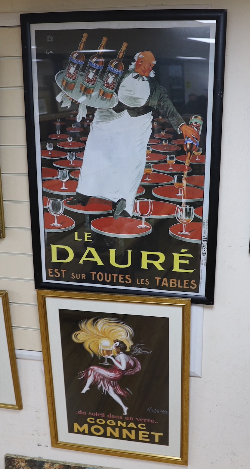 Two framed colour-printed French advertising posters - Le Dauré and Cognac Monnet. Largest 60x89cm